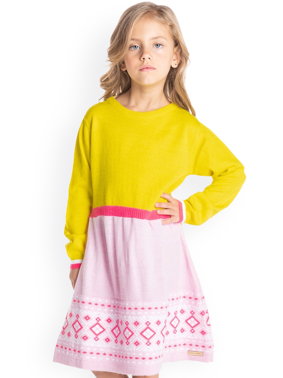 

Cherry Crumble Girls Yellow Printed A-Line Dress