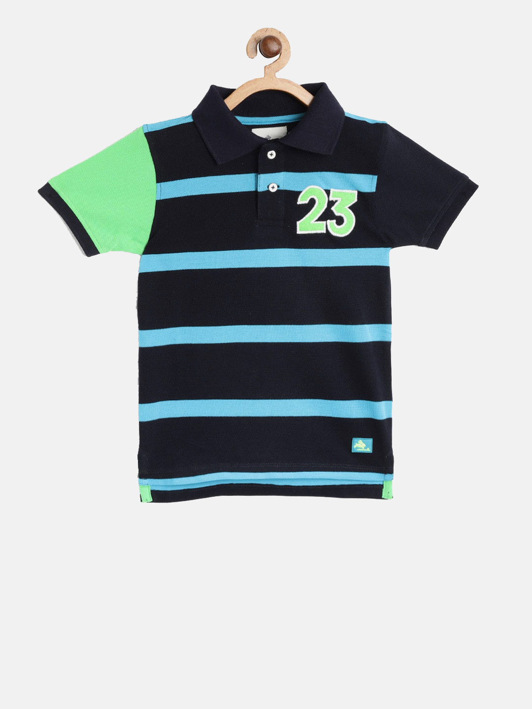 

Cherry Crumble Boys Navy Blue Striped Golf Polo T-shirt