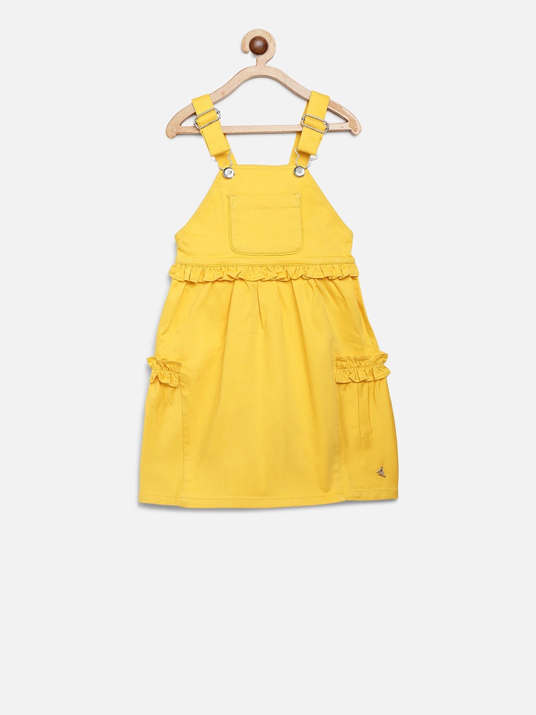 

Cherry Crumble Girls Yellow Solid Pinafore Dress