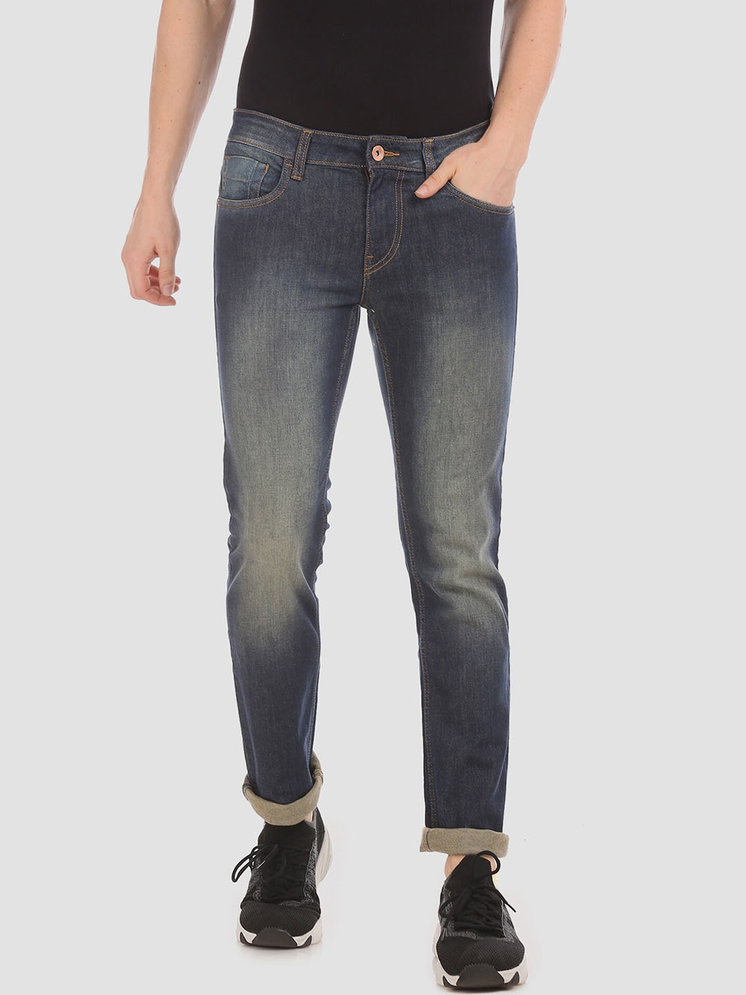 

Flying Machine Men Navy Blue Slim Fit Mid-Rise Mildly Distressed Stretchable Jeans