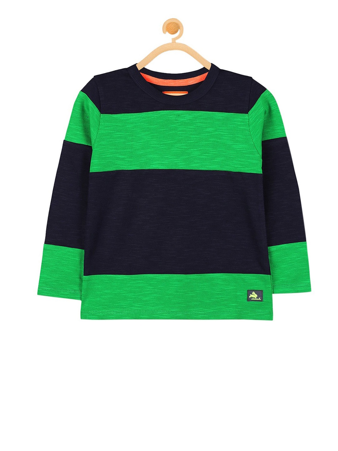 

Cherry Crumble Kids Green & Navy Blue Colourblocked Round Neck T-shirt