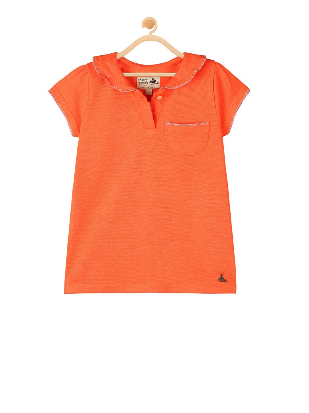 

Cherry Crumble Girls Orange Solid Peter Pan Collar T-shirt