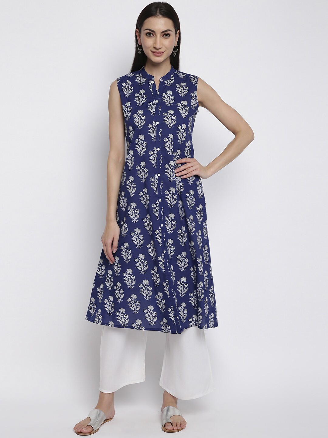 

Vbuyz Women Blue Printed A-Line Kurta