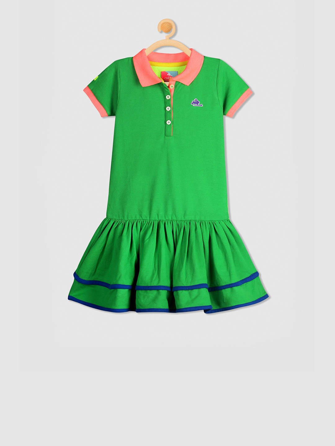 

Cherry Crumble Girls Green Solid Drop-Waist Dress