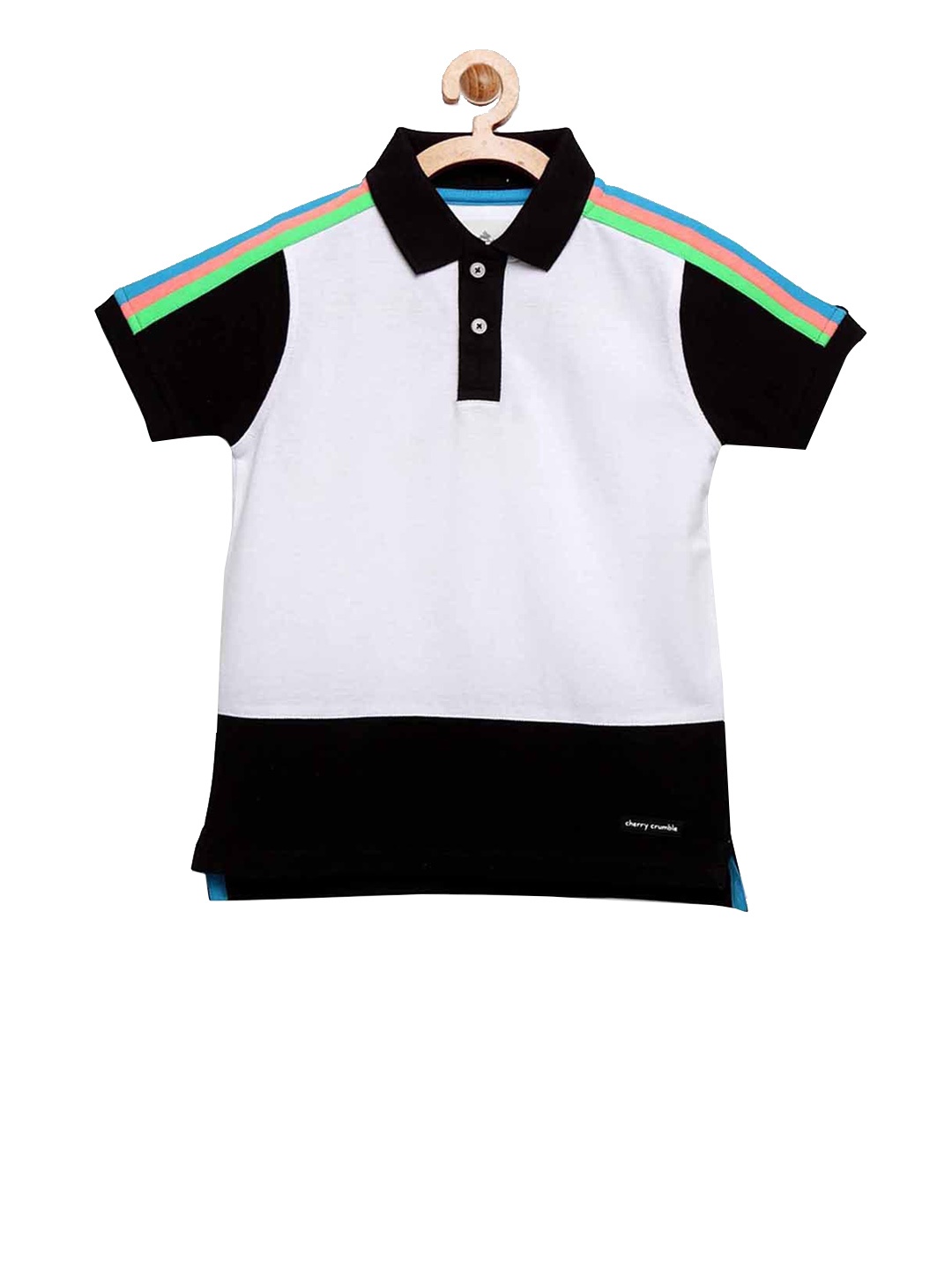 

Cherry Crumble Kids White Colourblocked Polo Collar T-shirt