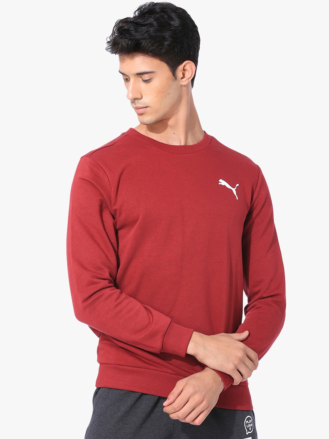 

Puma Men Red Solid ESS Logo Crew Sweat TR Rhubarb Sweater