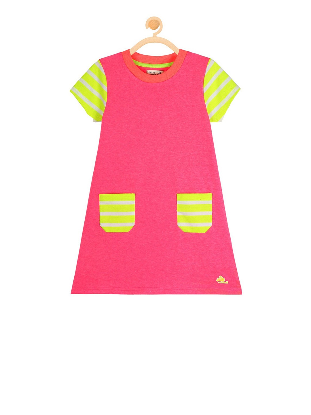 Cherry Crumble Girls Pink Colourblocked A-Line Dress