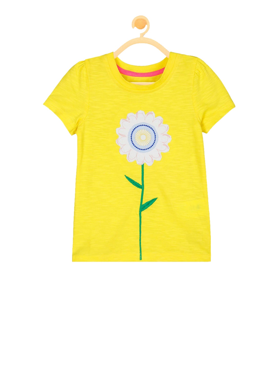 

Cherry Crumble Girls Yellow & White Floral Print Round Neck T-shirt