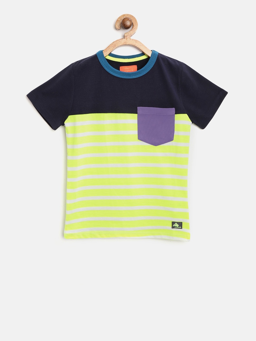 

Cherry Crumble Kids Navy Blue & Yellow Striped Round Neck T-shirt