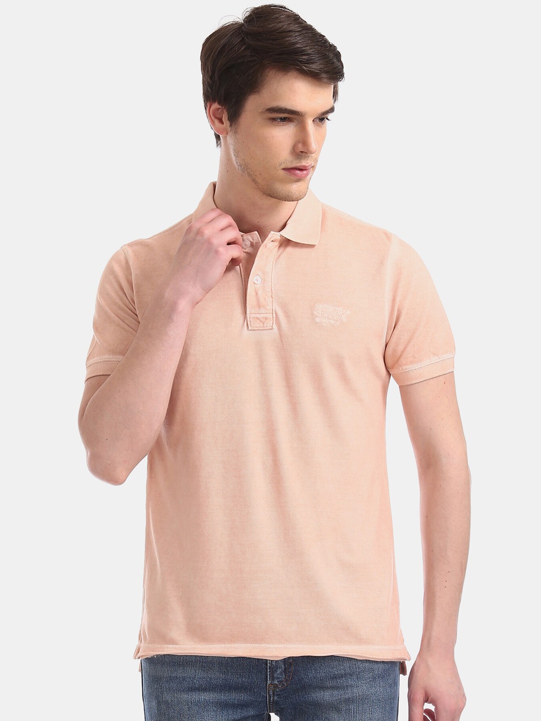 

Ed Hardy Men Pink Solid Polo Collar Pure Cotton T-shirt