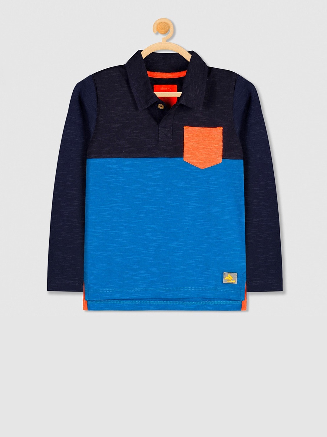 Cherry Crumble Kids Blue & Navy Blue Colourblocked Polo Collar T-shirt