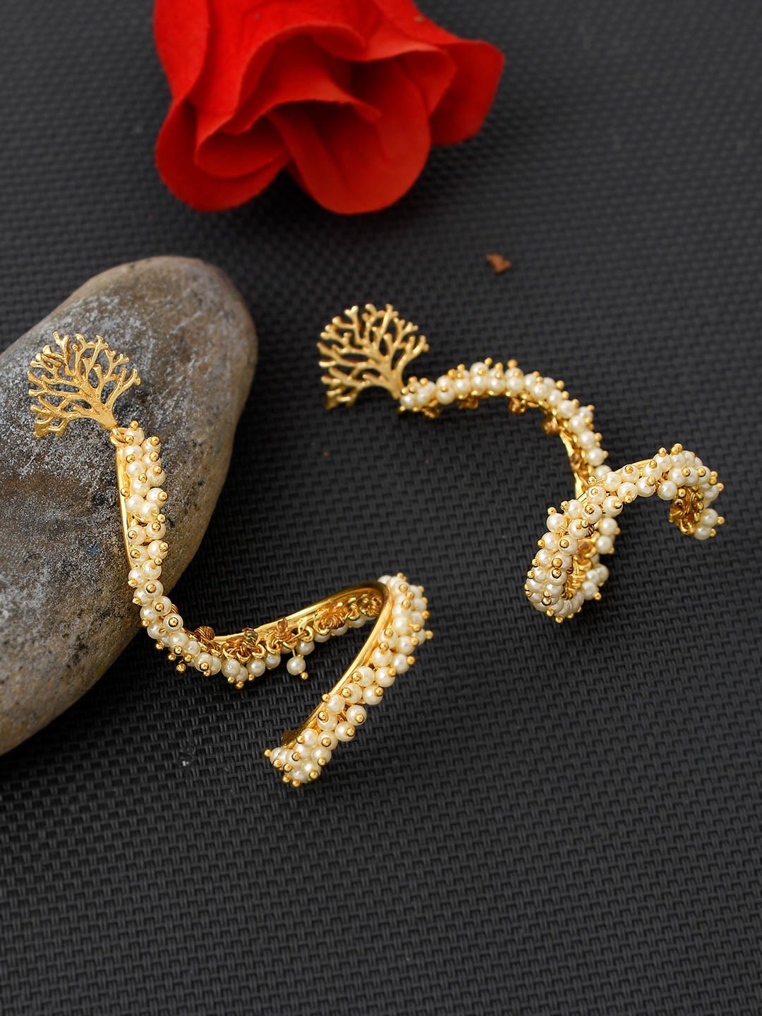 

Silvermerc Designs Gold-Plated & White Contemporary Drop Earrings