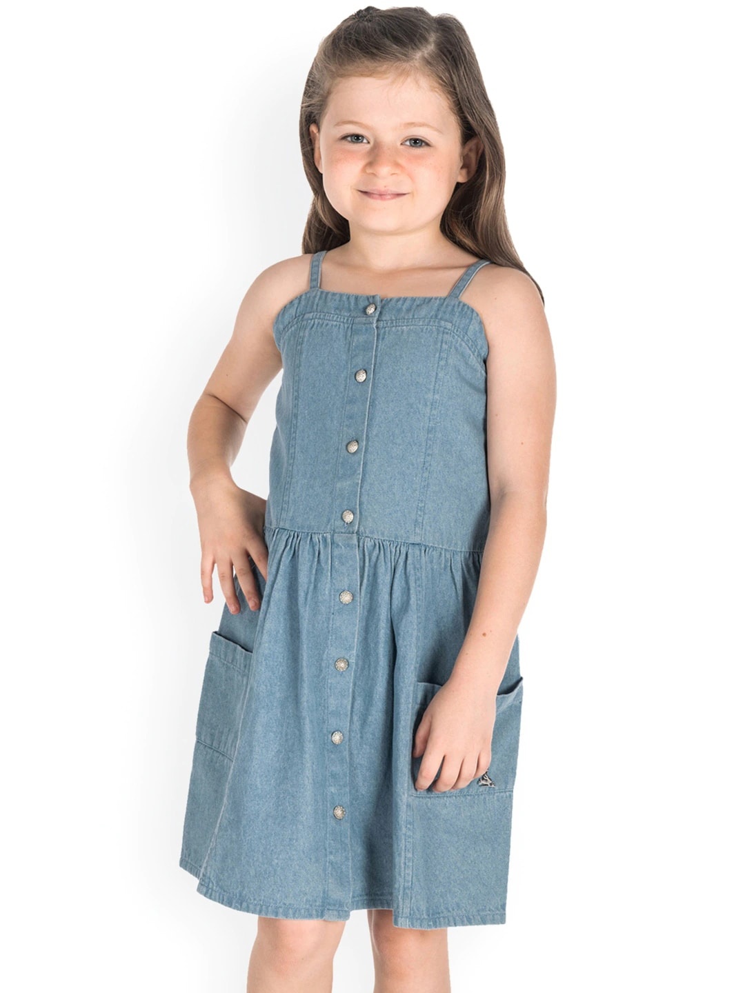 

Cherry Crumble Girls Blue Solid A-Line Dress