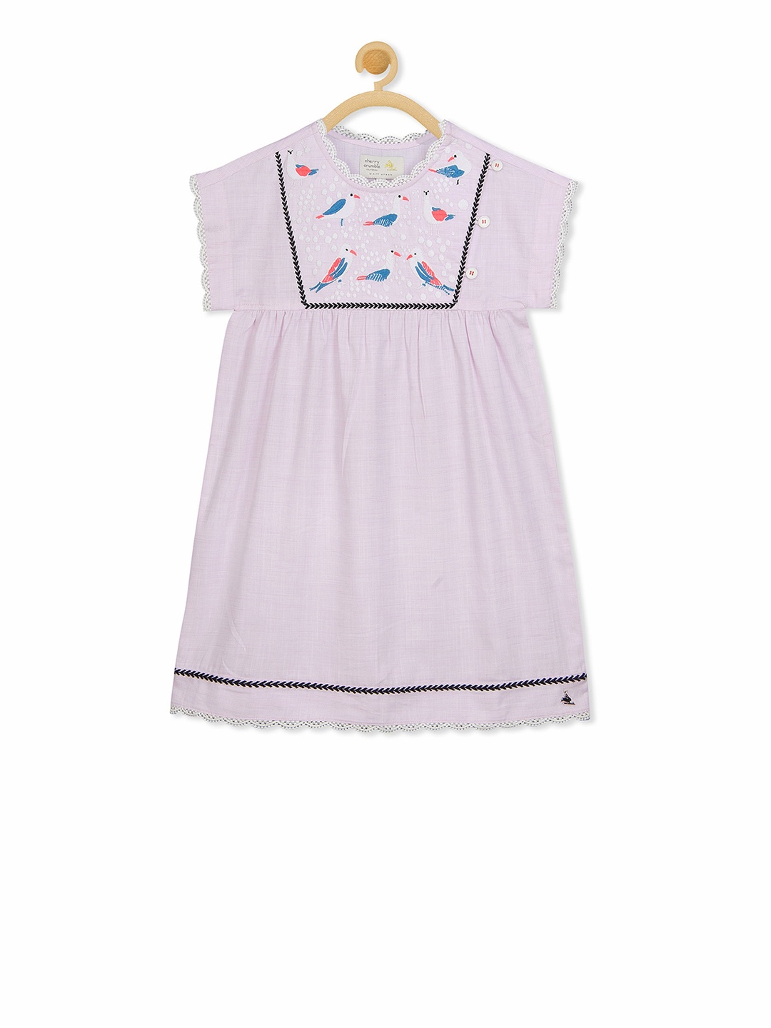 

Cherry Crumble Girls Pink Embroidered A-Line Dress