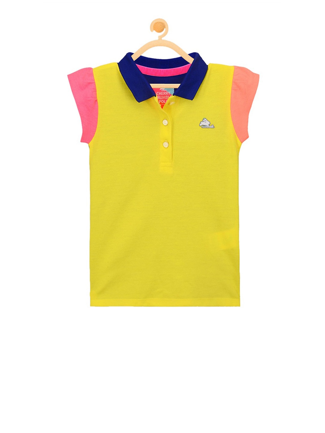 

Cherry Crumble Girls Yellow & Blue Colourblocked Polo Collar T-shirt