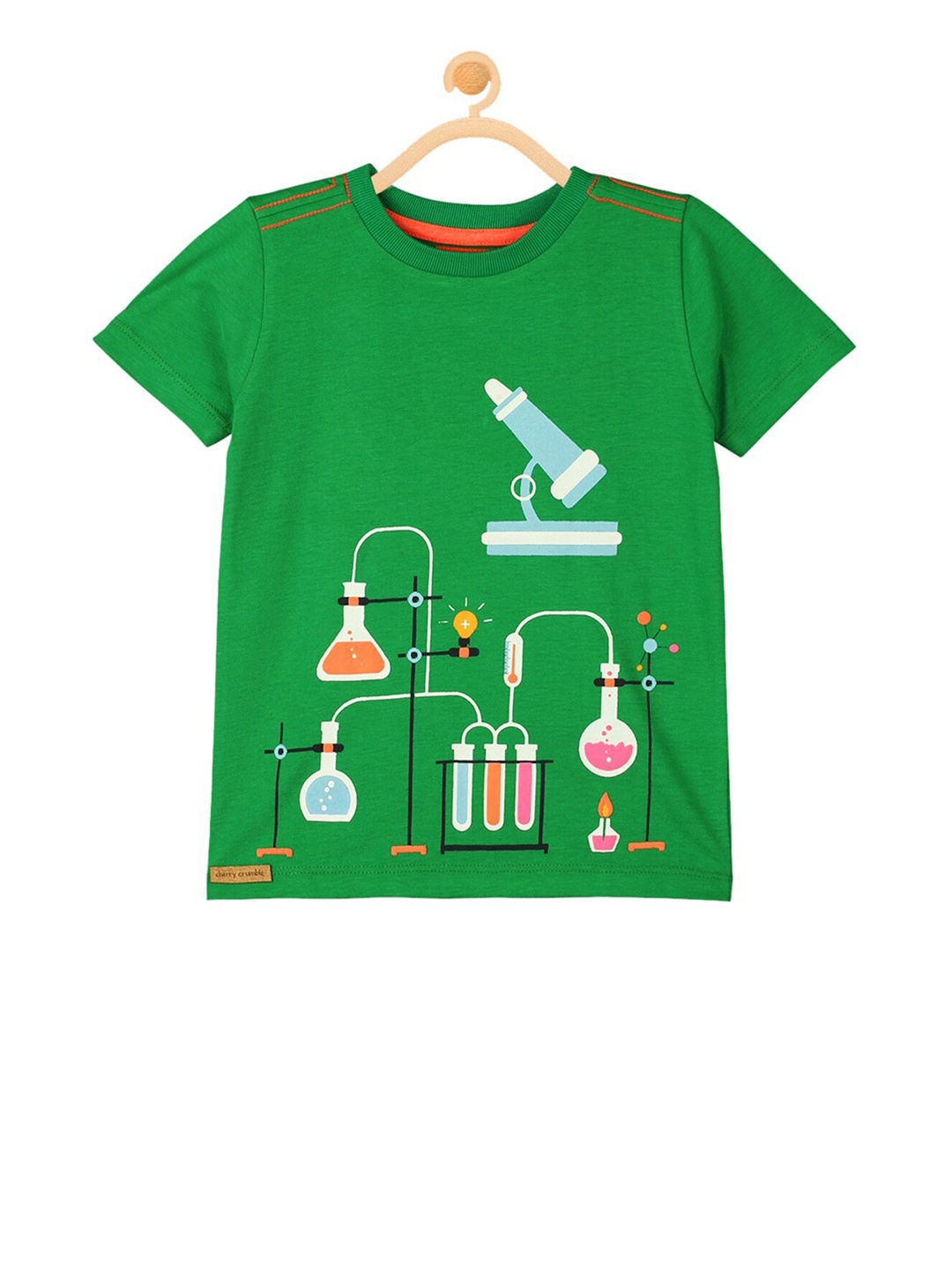 

Cherry Crumble Unisex Kids Green Printed Round Neck T-shirt