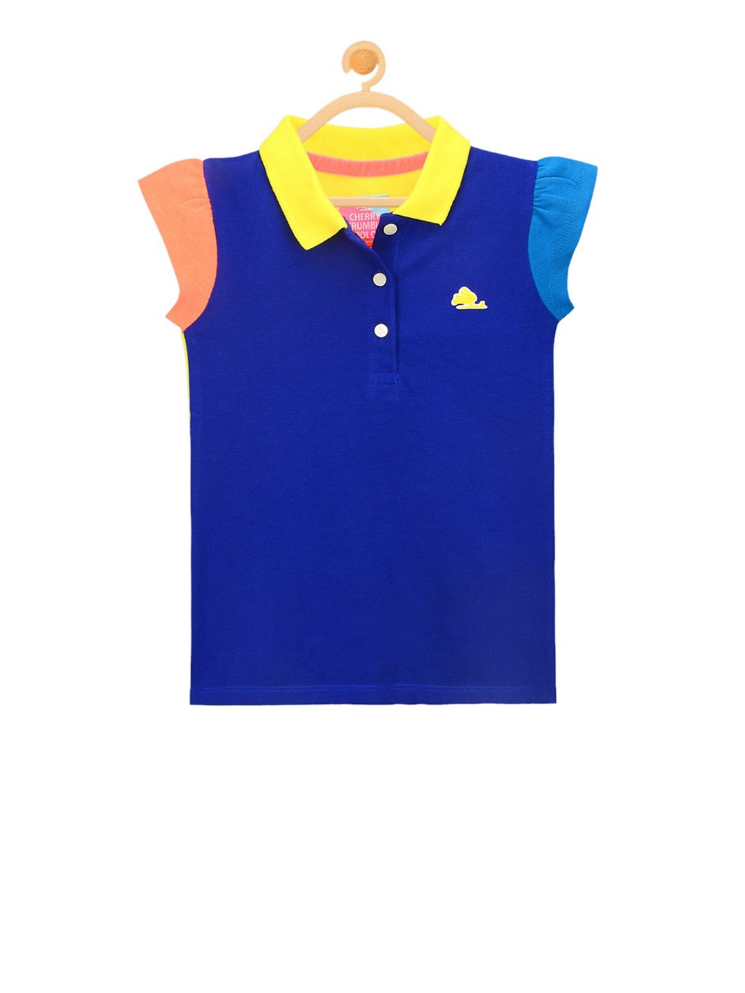 

Cherry Crumble Girls Blue & Yellow Colourblocked Polo Collar T-shirt