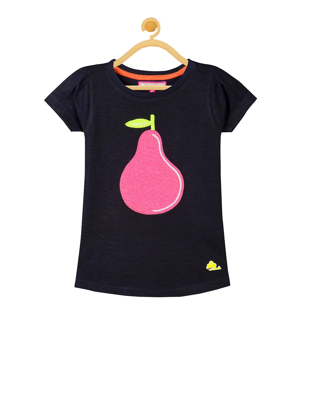 

Cherry Crumble Girls Black Self Design Round Neck T-shirt