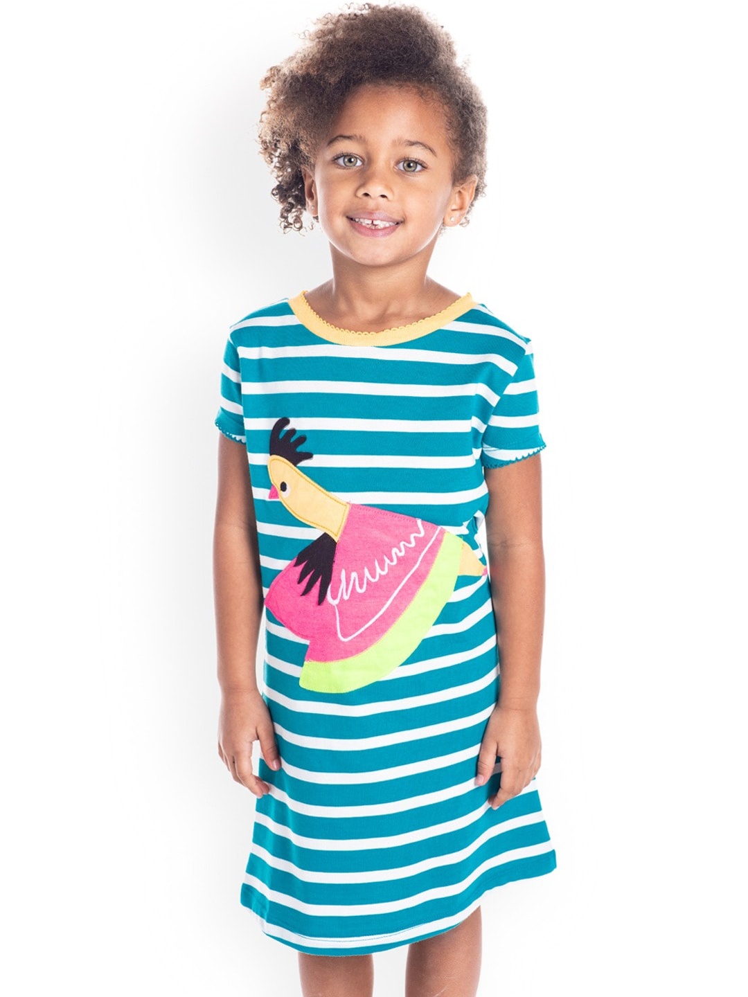 Cherry Crumble Girls Blue & White Striped A-Line Dress