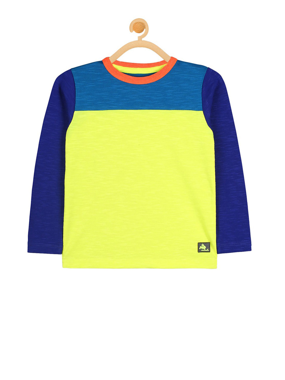 

Cherry Crumble Unisex Kids Yellow Colourblocked Round Neck T-shirt