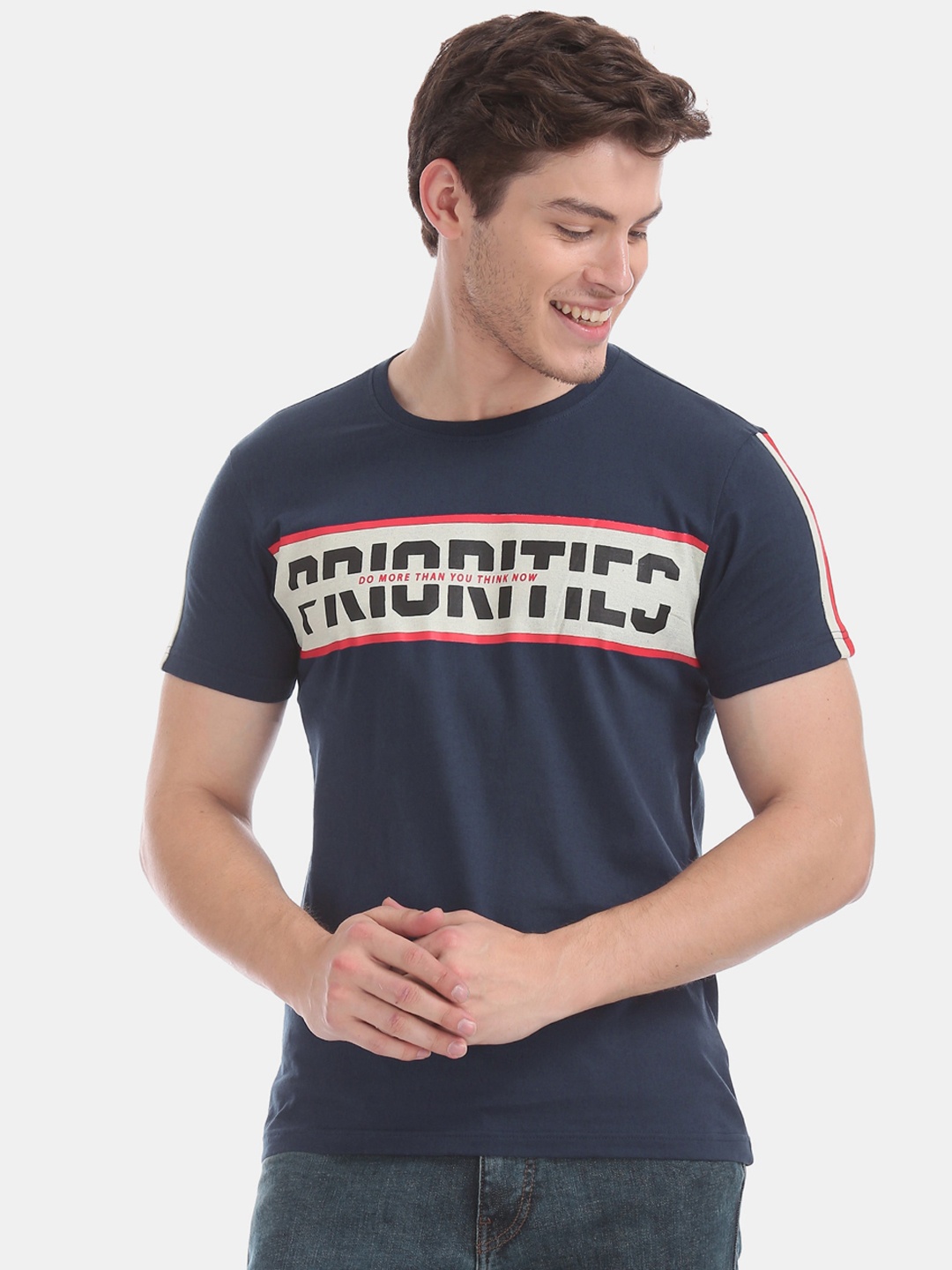 

Flying Machine Men Blue Printed Round Neck T-shirt