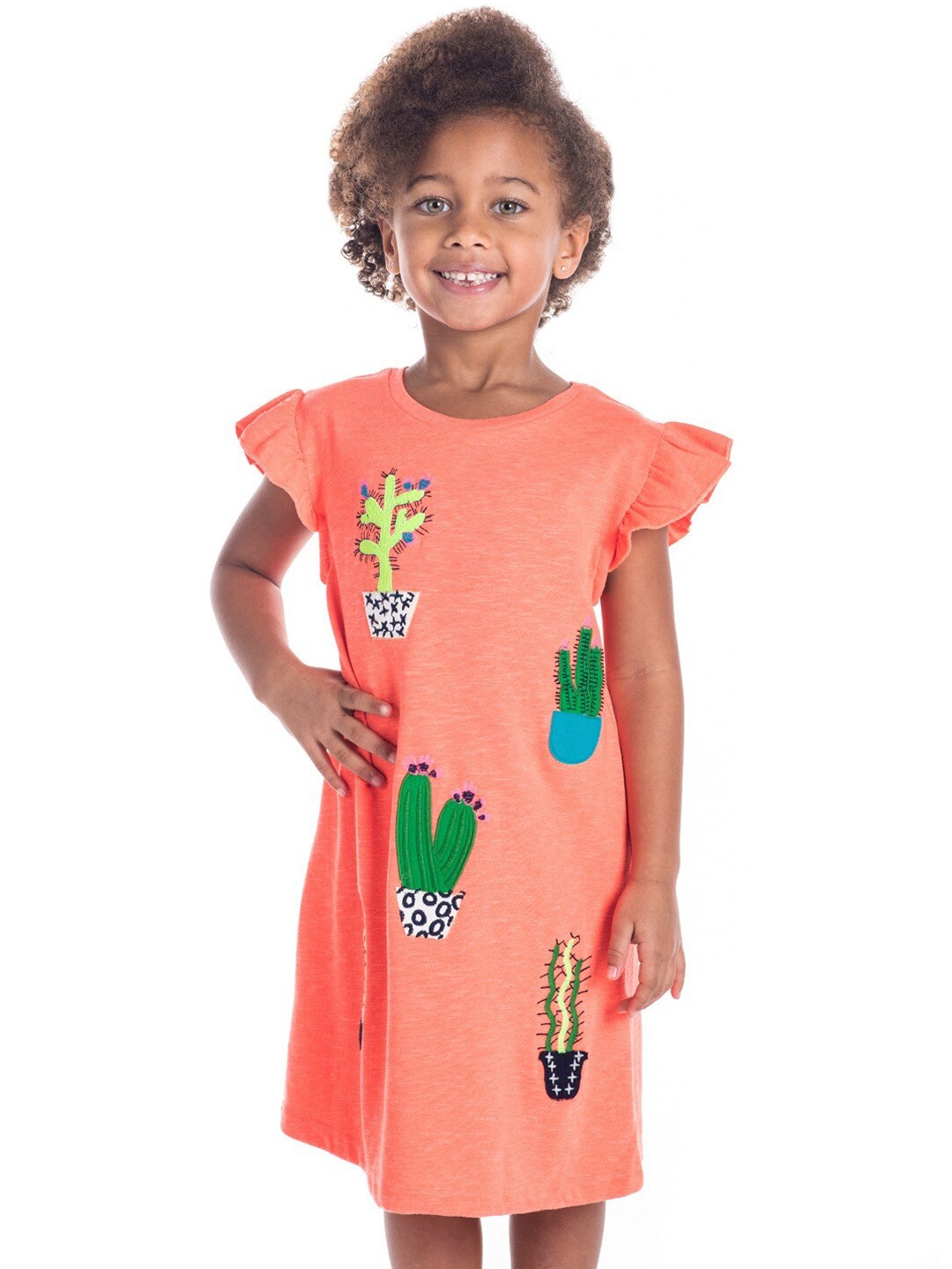 

Cherry Crumble Girls Orange Embroidered T-shirt Dress