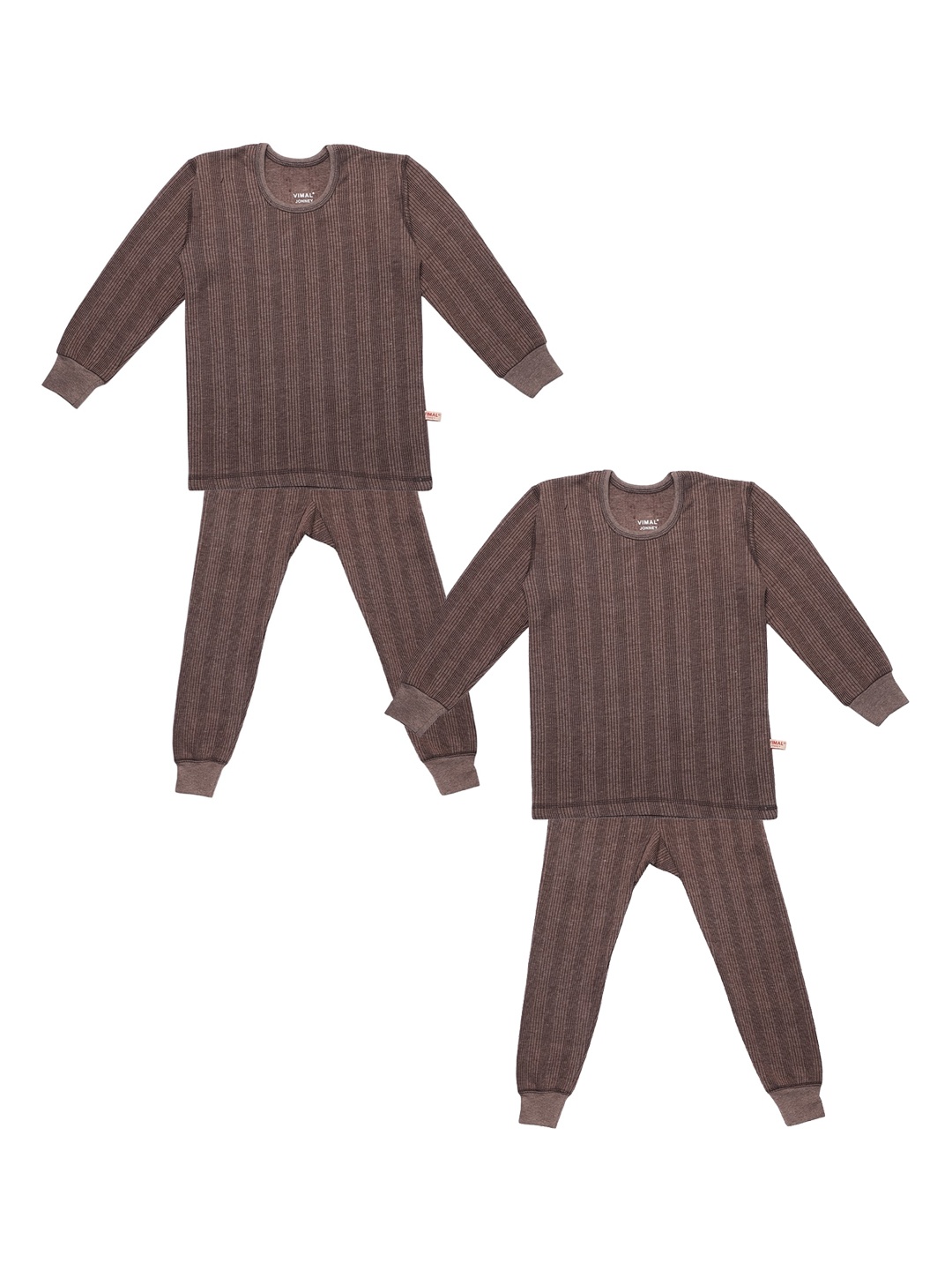 

MACK JONNEY Infant Kids Pack of 2 Coffee Brown Striped Thermal Sets