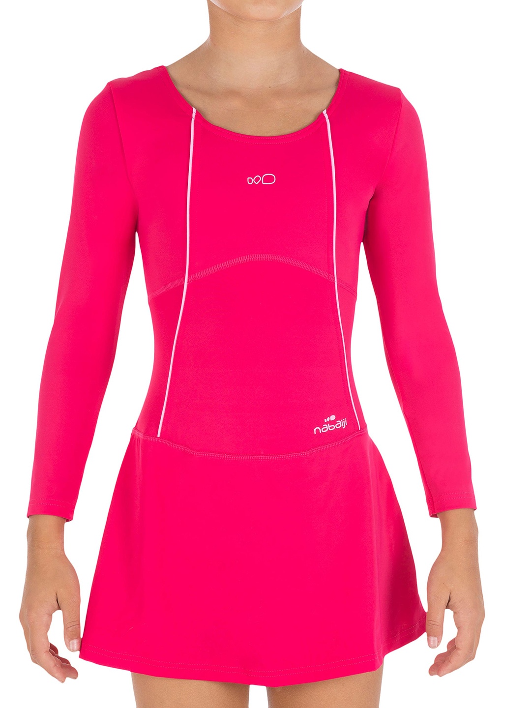 

Nabaiji By Decathlon Unisex Kids Pink Solid A-Line Swimdress with Attached Brief