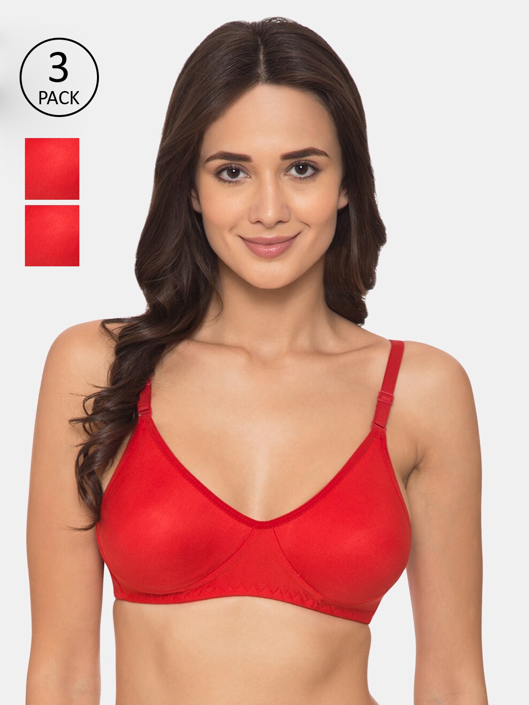 

KOMLI Pack Of 3 Red Solid Non-Wired Non Padded Everyday Bra