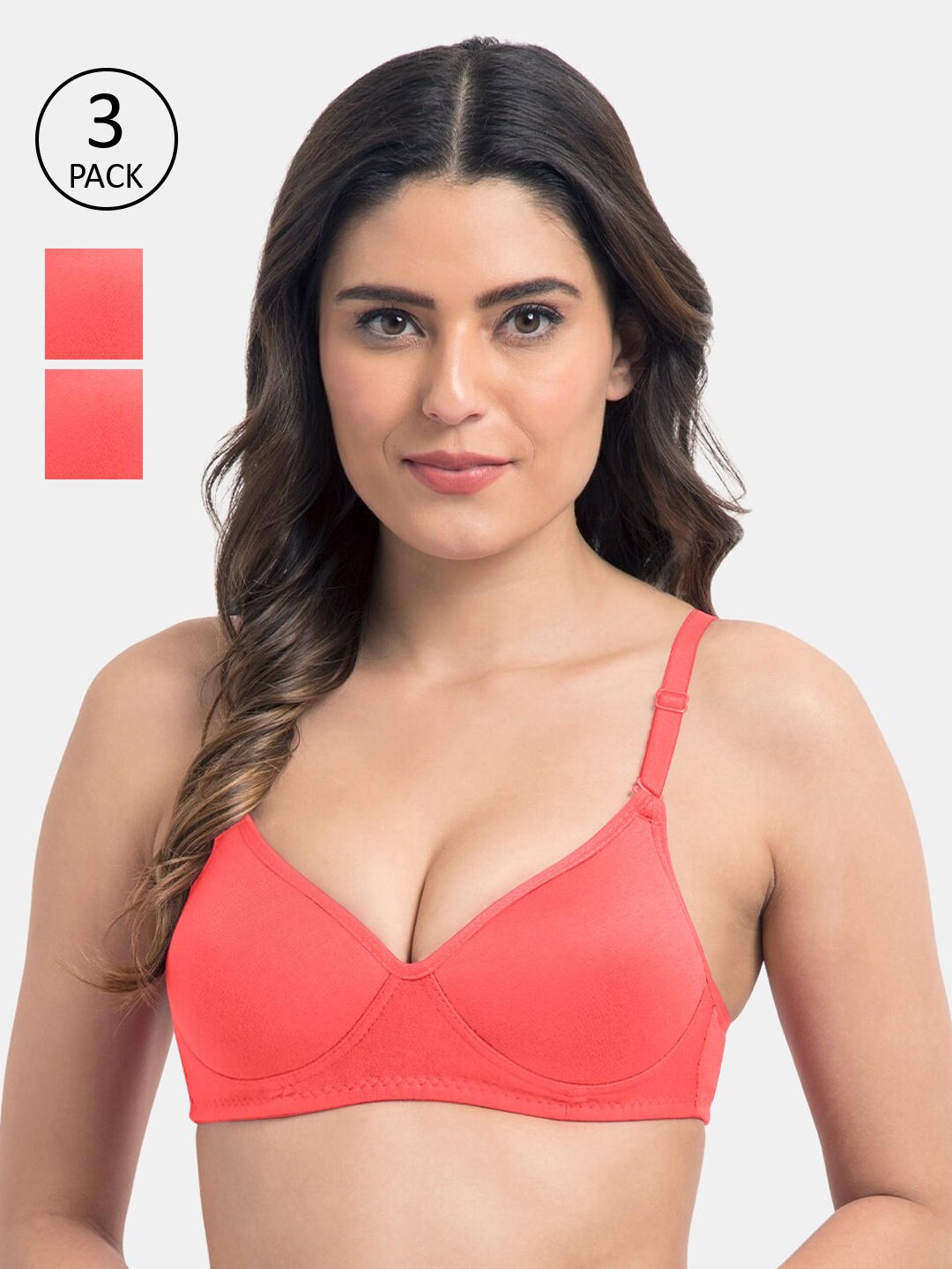 

KOMLI Pack Of 3 Solid Non-Wired Lightly Padded T-shirt Bras K-95413-3PC-CRL, Pink