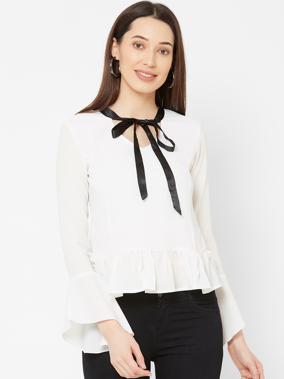 

MISH Women White Solid Peplum Top