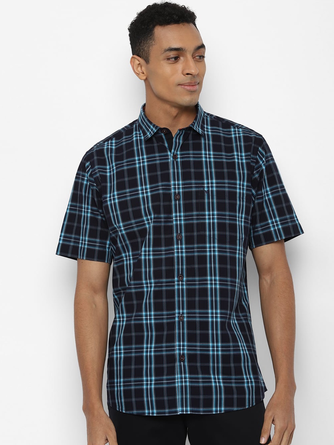

Allen Solly Men Navy Blue & Black Slim Fit Checked Casual Shirt