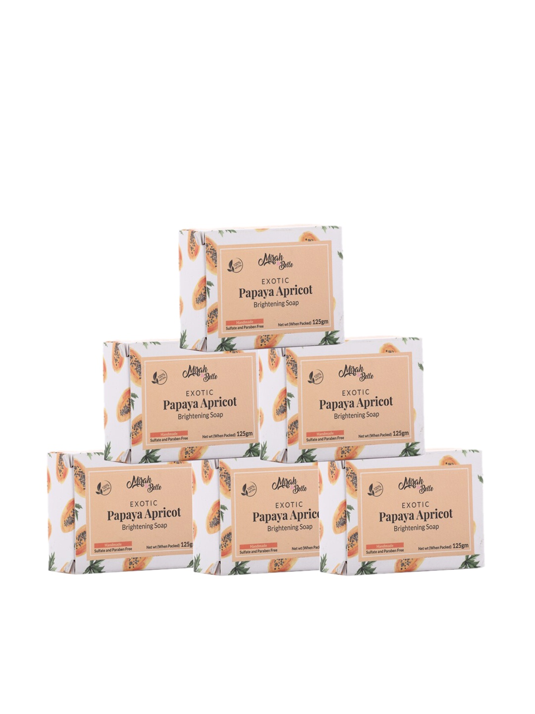 Mirah Belle Pack Of 6 Organic Papaya Apricot Brightening Soaps 125gm, Orange