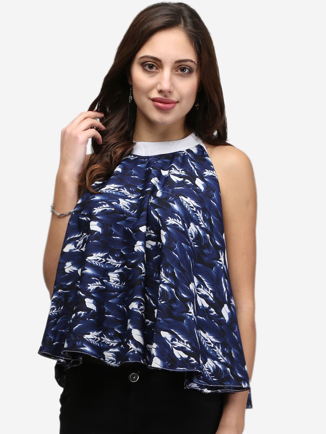 

V&M Women Navy Blue Printed A-Line Top