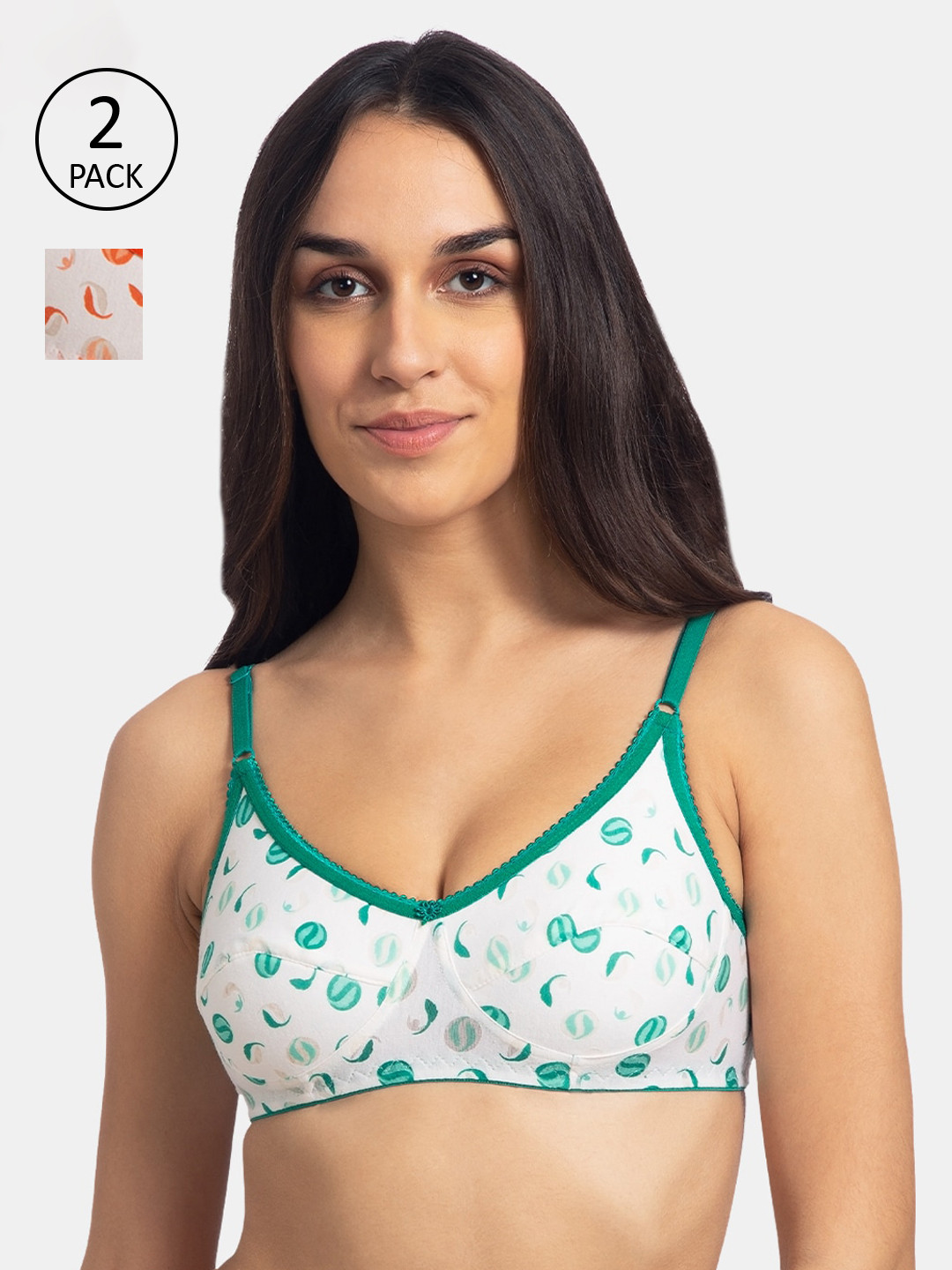 

KOMLI Pack Of 2 Printed Non-Wired Non Padded T-shirt Bra K-126, Green