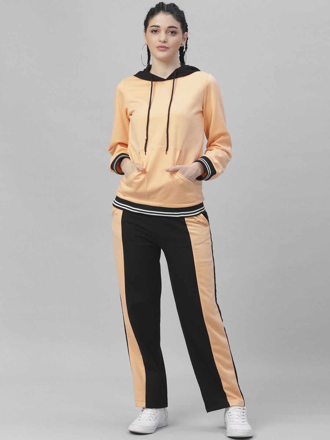

Athena Women Peach-Coloured & Black Colourblocked T-shirt with Pyjamas