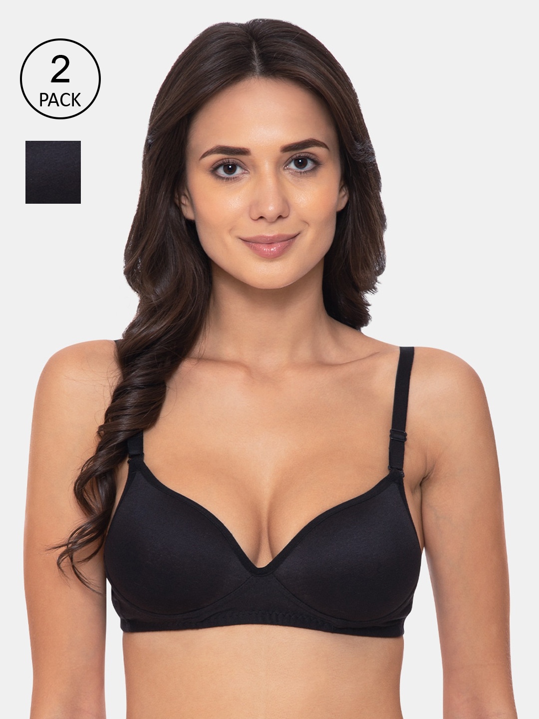 

KOMLI Pack of 2 Solid Non-Wired Heavily Padded Everyday Bra, Black