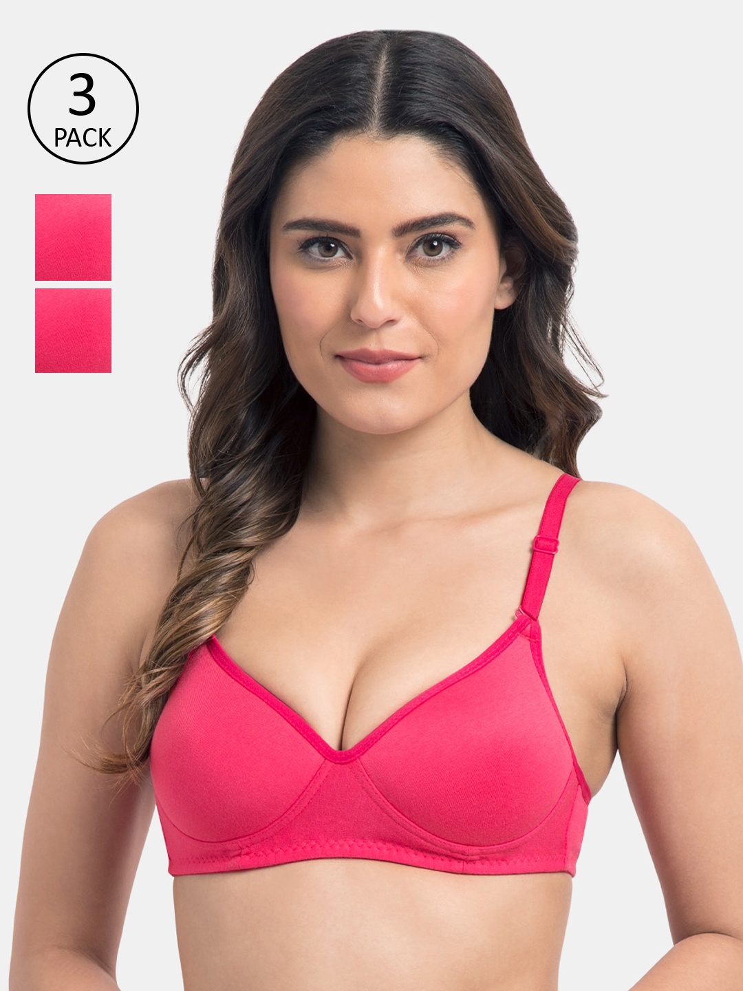 

KOMLI Pack of 3 Solid Non-Wired Lightly Padded Everyday Bra K-95413, Pink