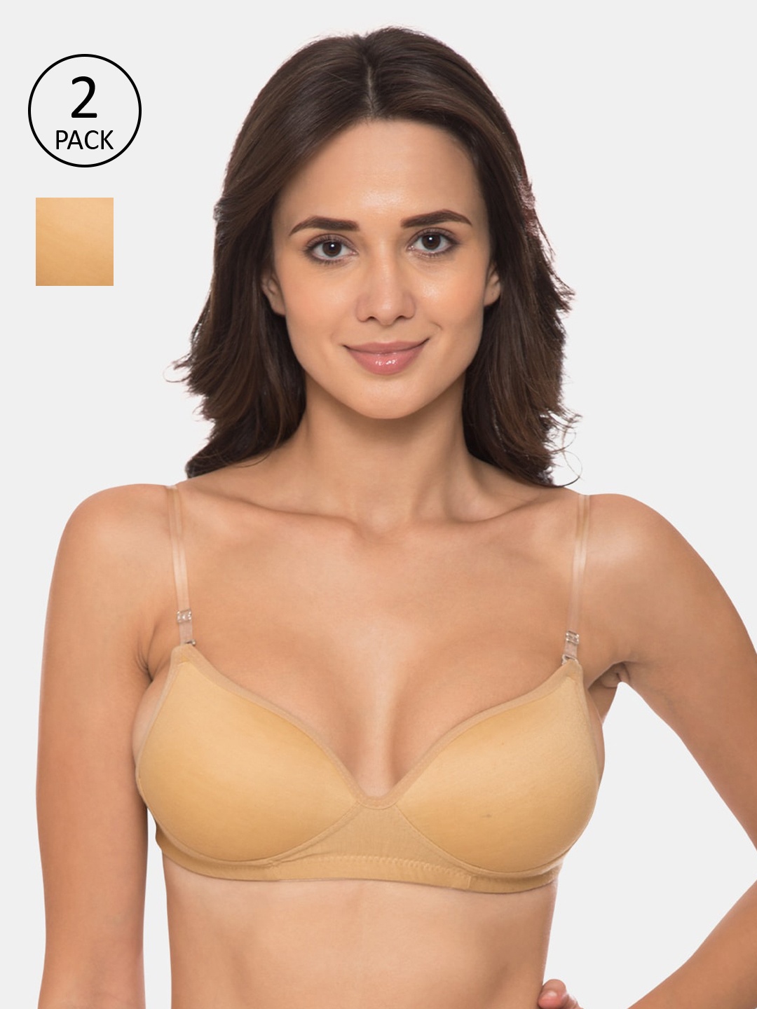 

KOMLI Beige Solid Pack of 2 Everyday Bra K-523-2PC-SK-30B