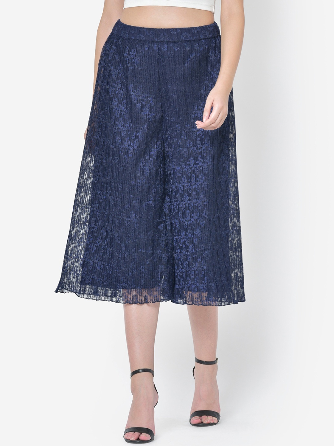 

Martini Women Navy Blue Relaxed Flared Self Design Culottes
