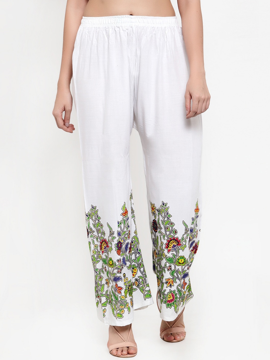 

Miaz Lifestyle Women White Printed Straight Palazzos