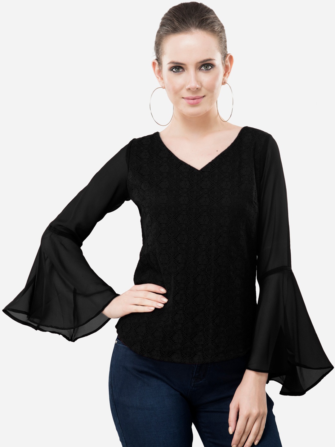 V&M Women Black Self Design Top