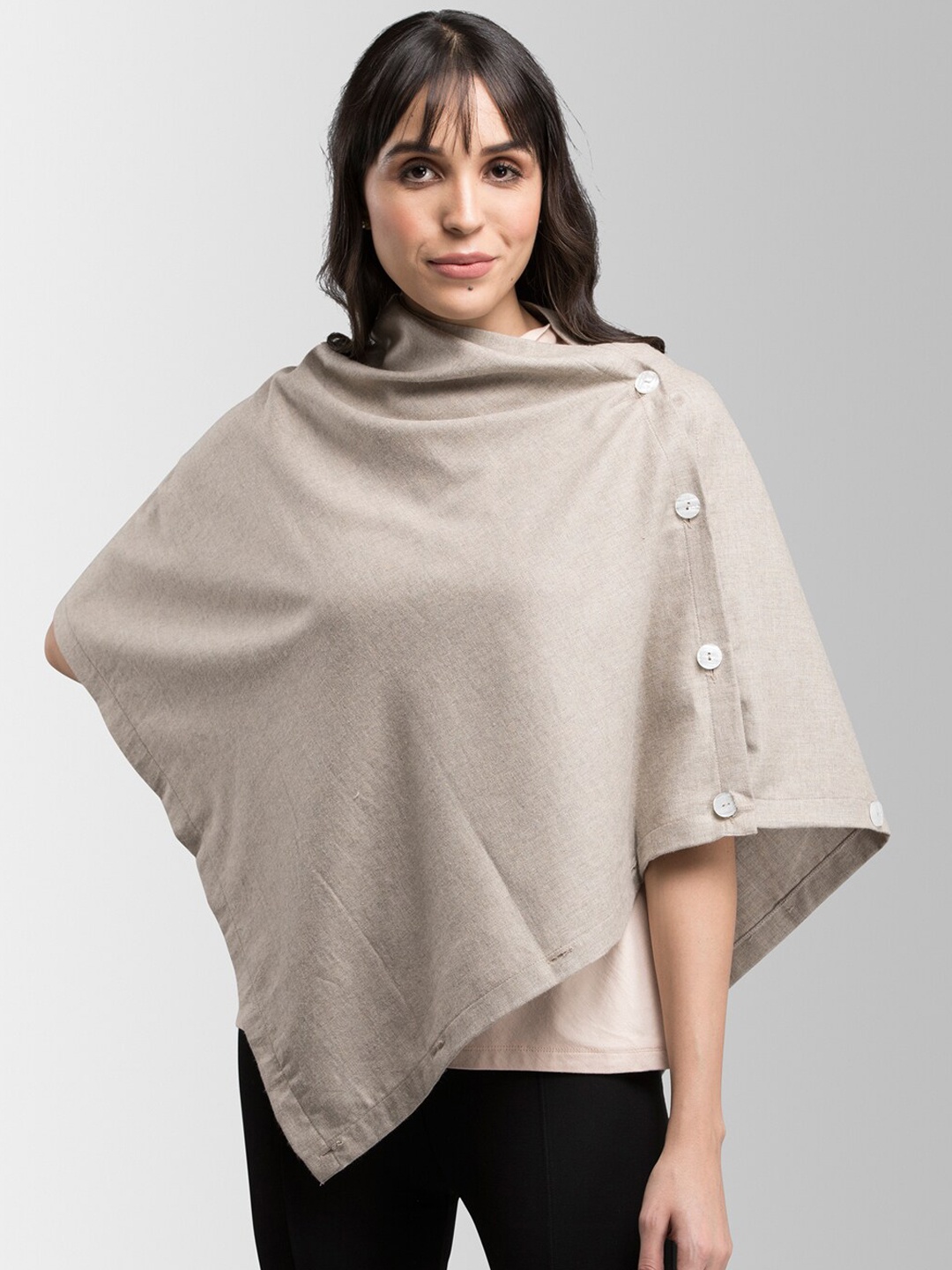 

FableStreet Women Beige Solid Style It Your Way Button Shrug
