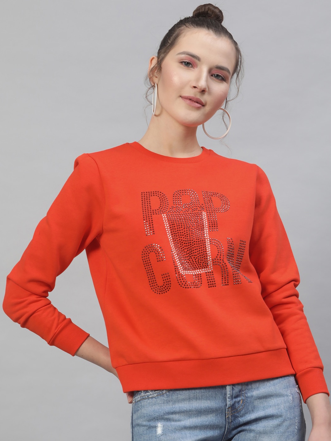 

STREET 9 Women Orange Printed Sweatshirt