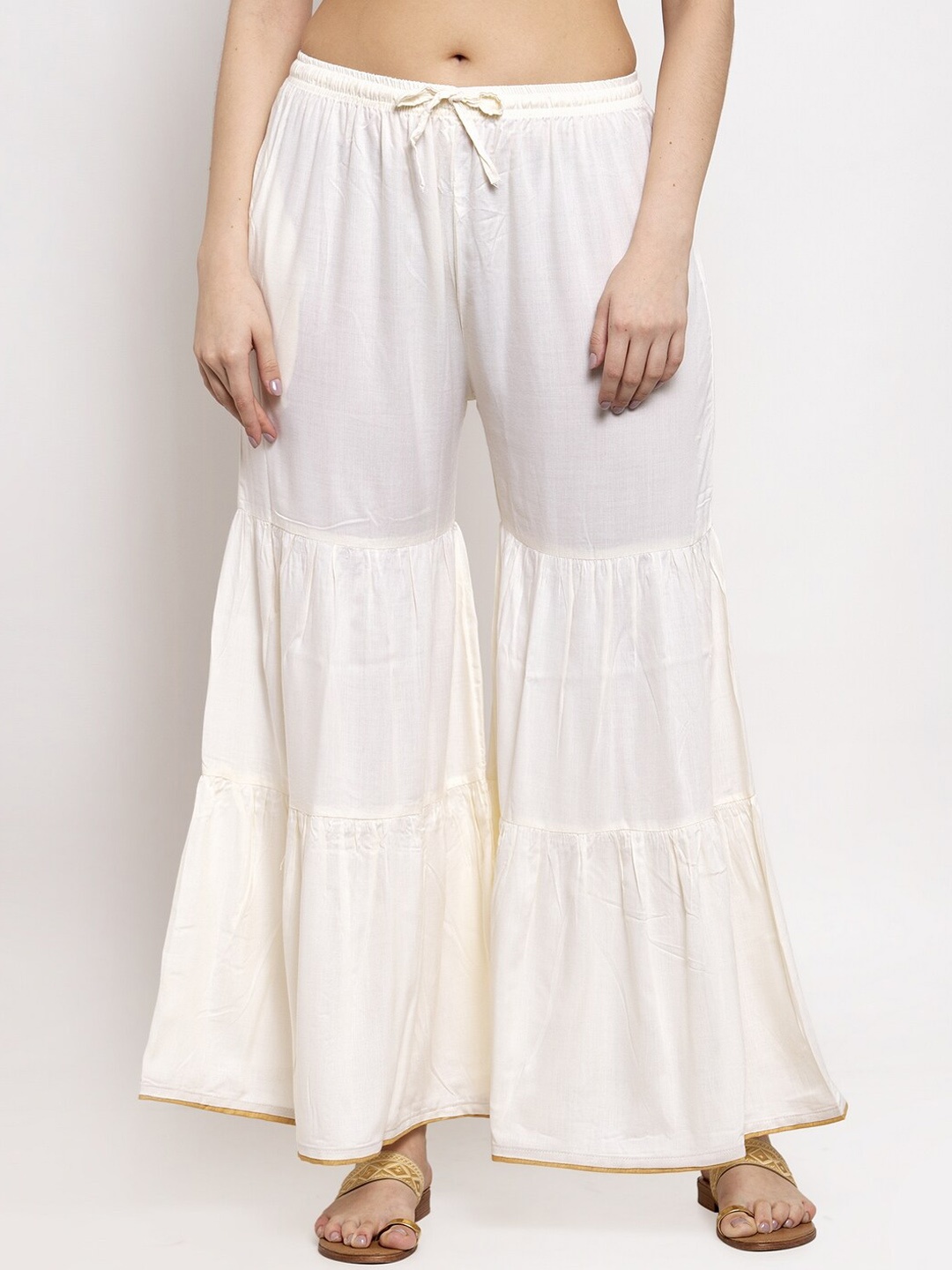 

Miaz Lifestyle Women Off-White Solid Straight Palazzos