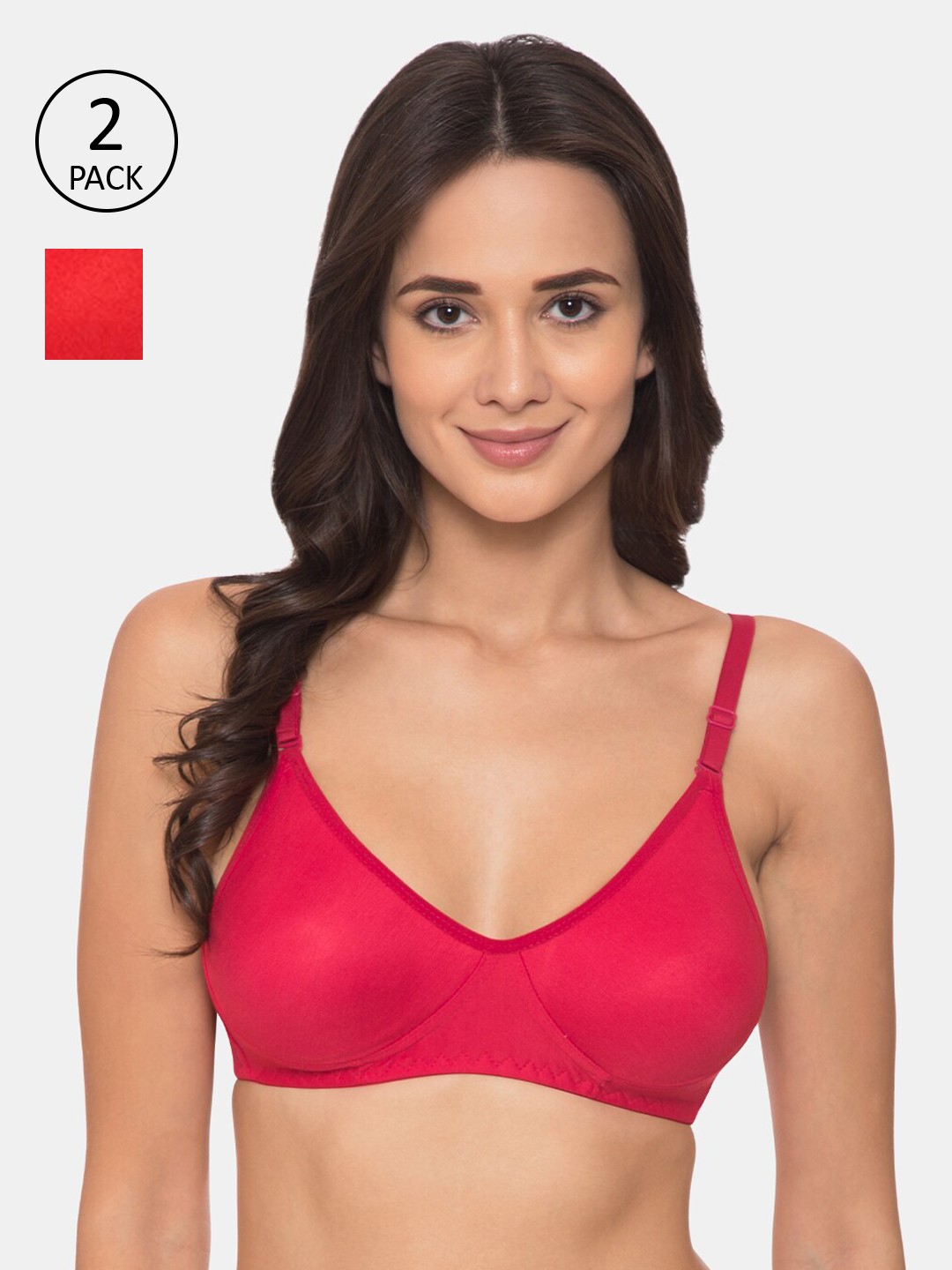 

KOMLI Pack of 2 Solid Non-Wired Non Padded Everyday Bra K-983, Pink