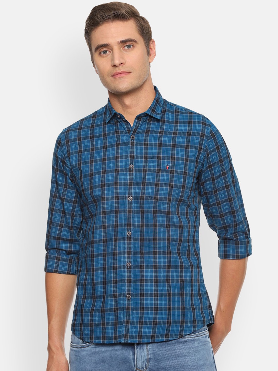 

Louis Philippe Sport Men Blue & Black Slim Fit Checked Casual Shirt