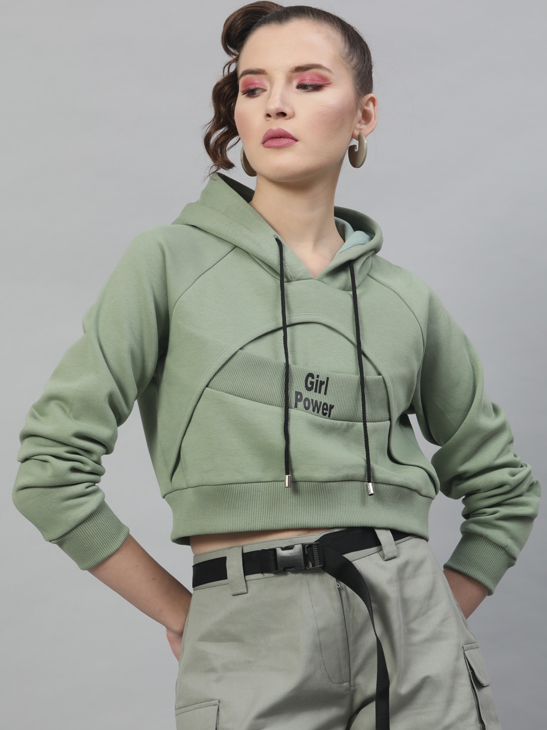 

STREET 9 Women Green Printed Hooded Sweatshirt