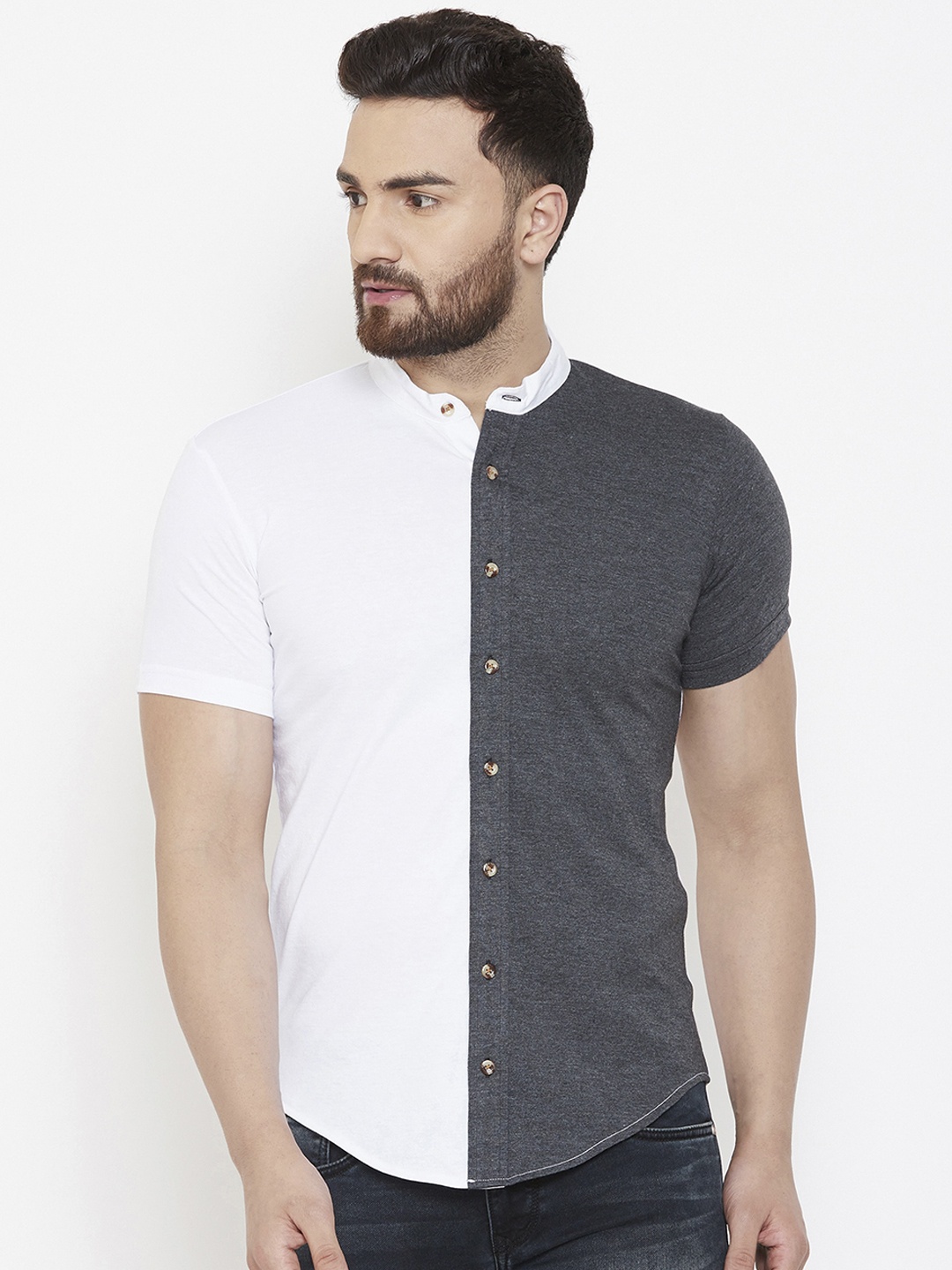 

GESPO Men White & Grey Regular Fit Colourblocked Casual Shirt