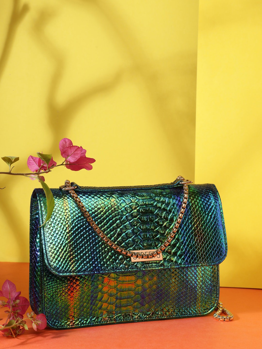 

STREET 9 Green & Blue Snake Skin Textured Purse Clutch